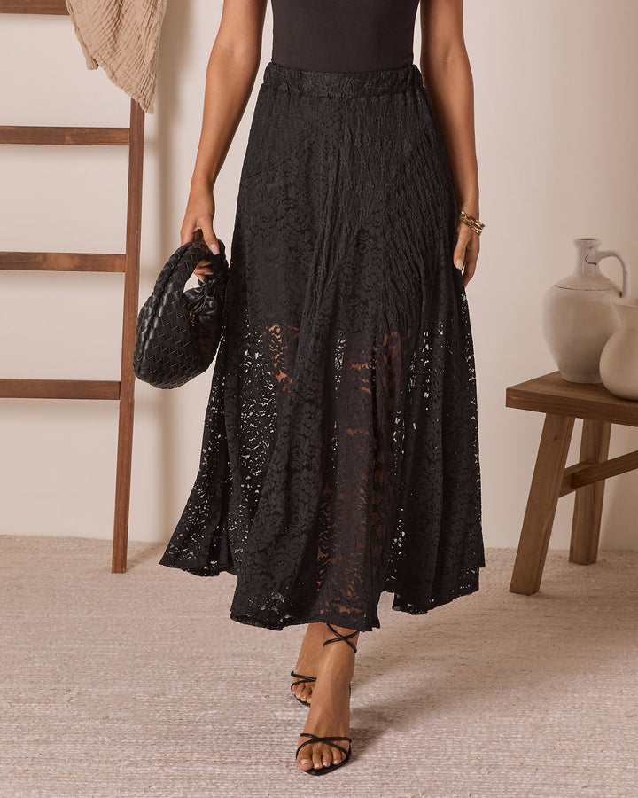 Sundrenched Lace Maxi Skirt Black