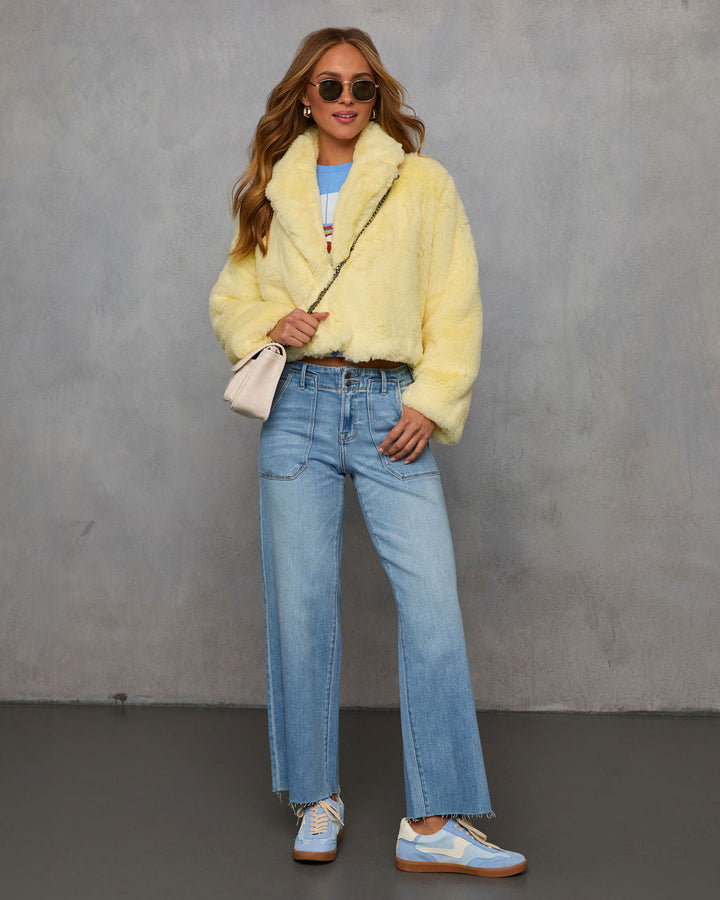 Chasing Sunshine Faux Fur Coat Cream Yellow