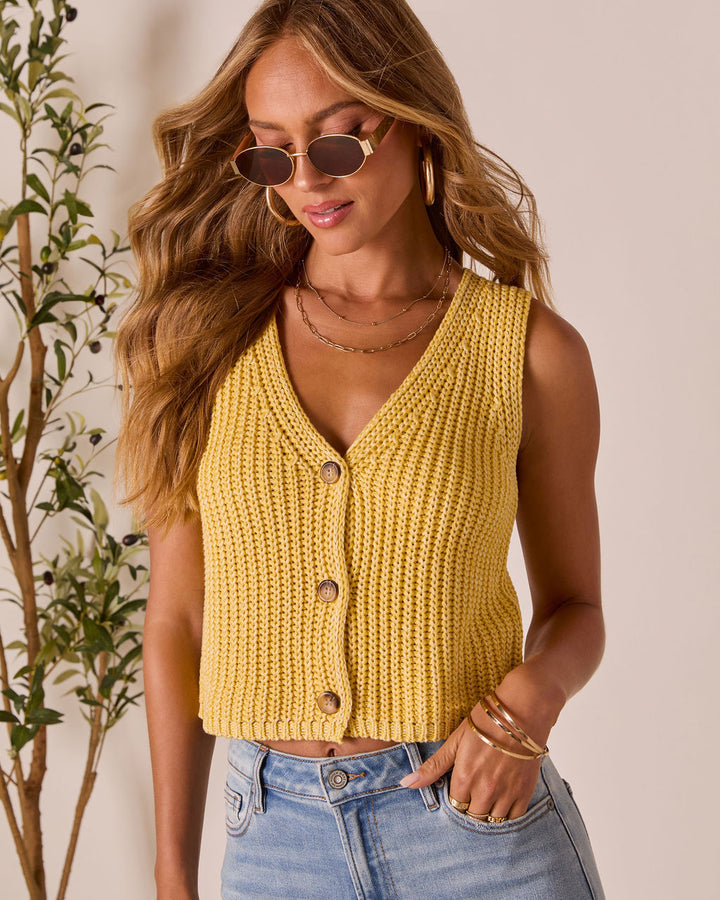Martinez Crochet Knit Vest Top Yellow