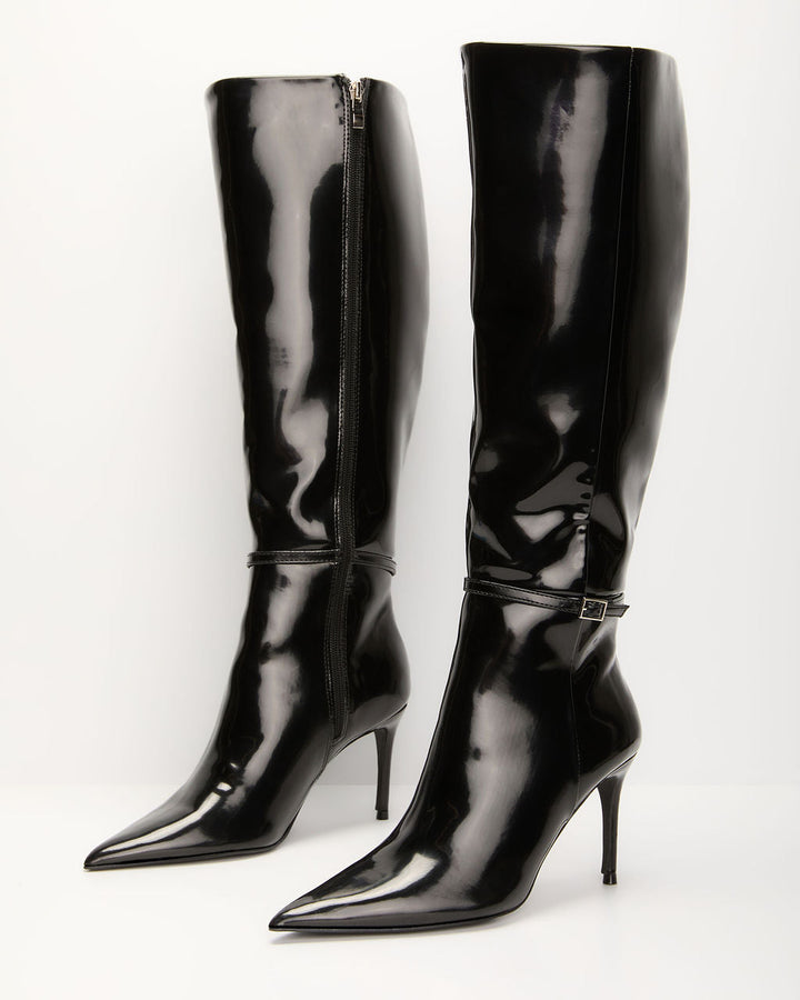 Violetta Patent Leather Heeled Knee High Boots