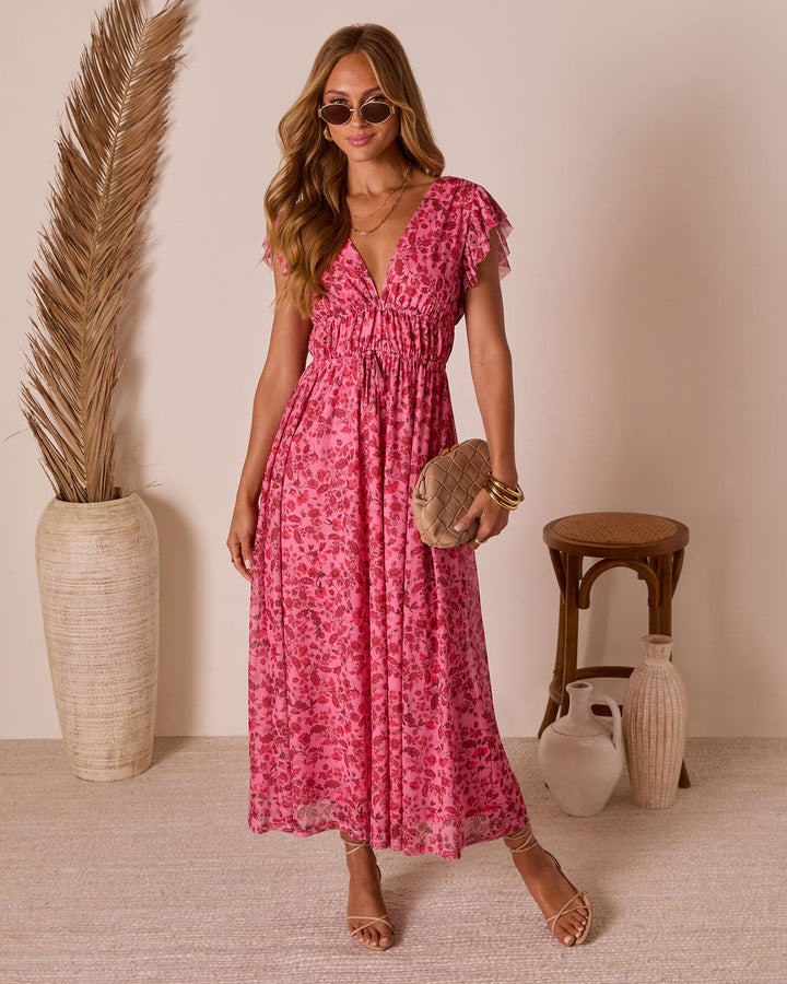 Private Island V-Neck Floral Maxi Dress Red Floral