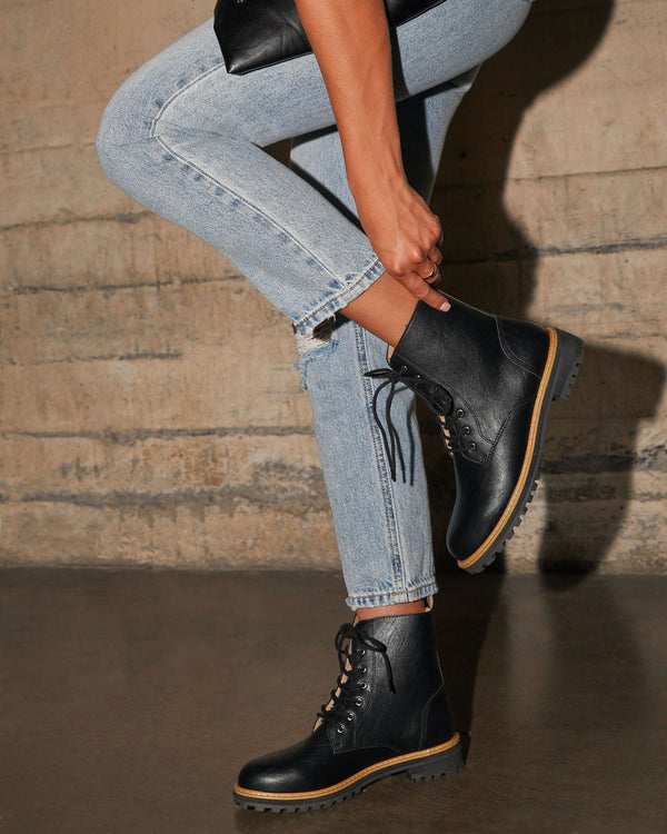 Brycen Faux Leather Lace Up Boot Black