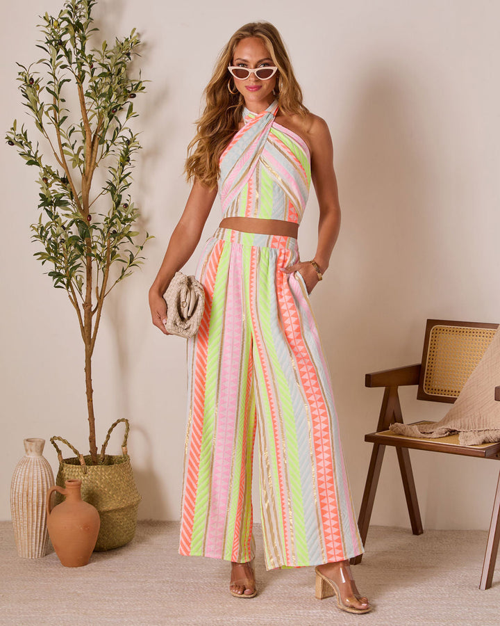 Sun Washed Abstract Wide Leg Pants Neon Multi