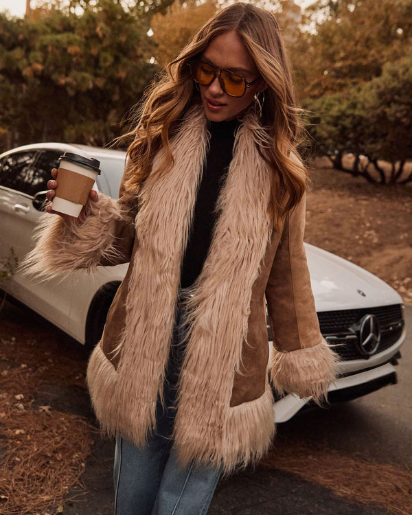 Harley Suede Faux Fur Trim Jacket Tan