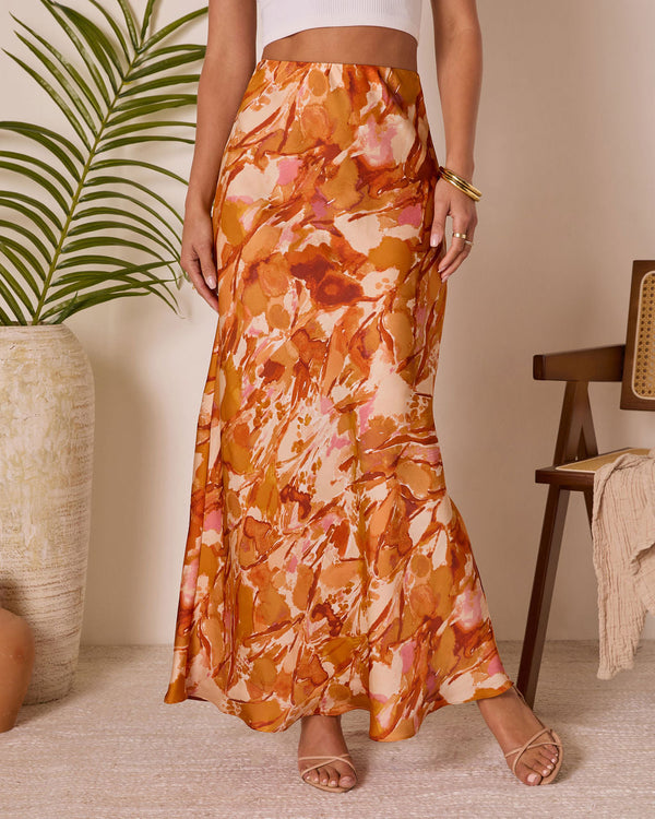 Chasing Sunsets Abstract Maxi Skirt Orange