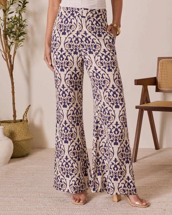 French Kissed Abstract Print Pants Blue Cream