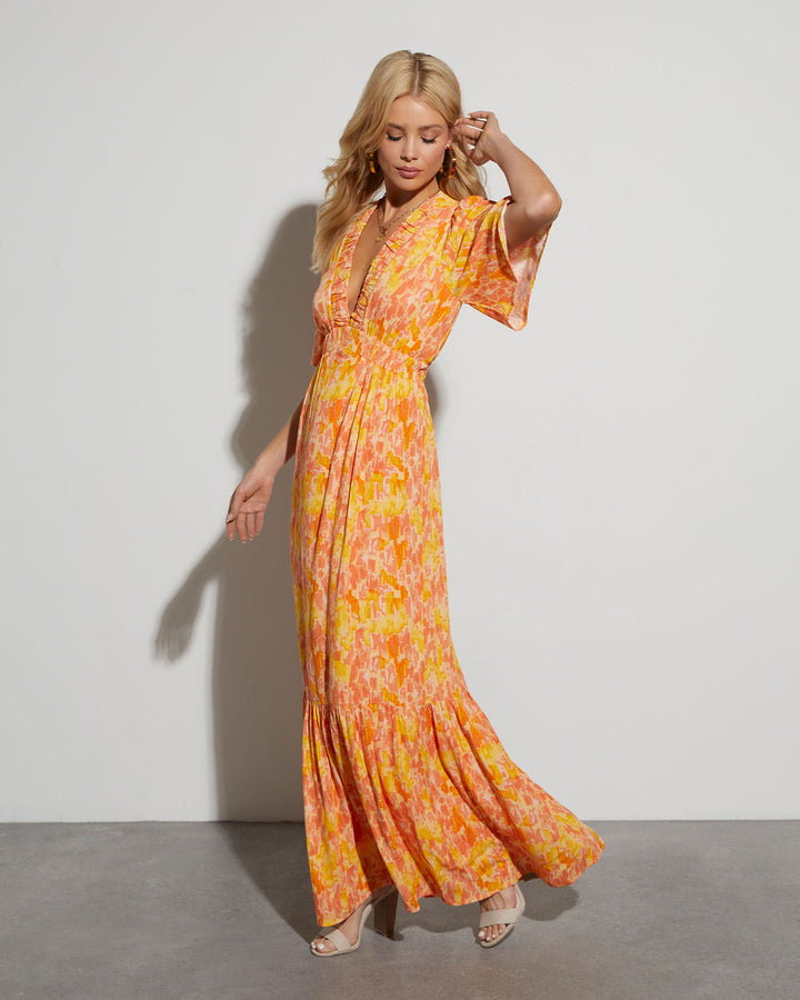 Ginger Tropical Maxi Dress Orange Multi