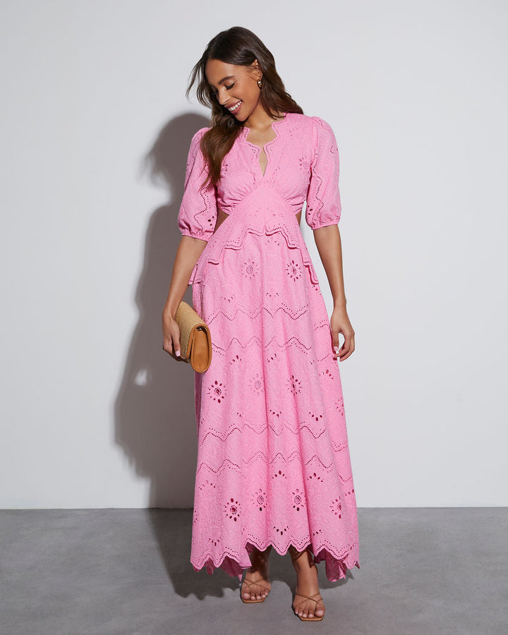 Anisa Eyelet Puff Sleeve Cutout Maxi Dress