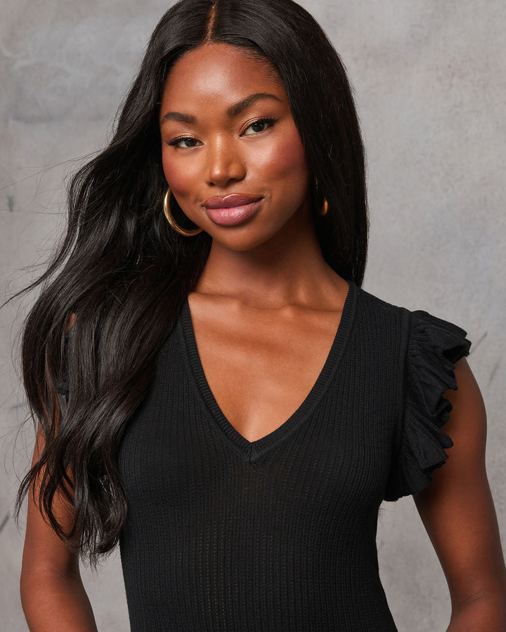 Slide Over Ribbed Knit Ruffle Midi Dress