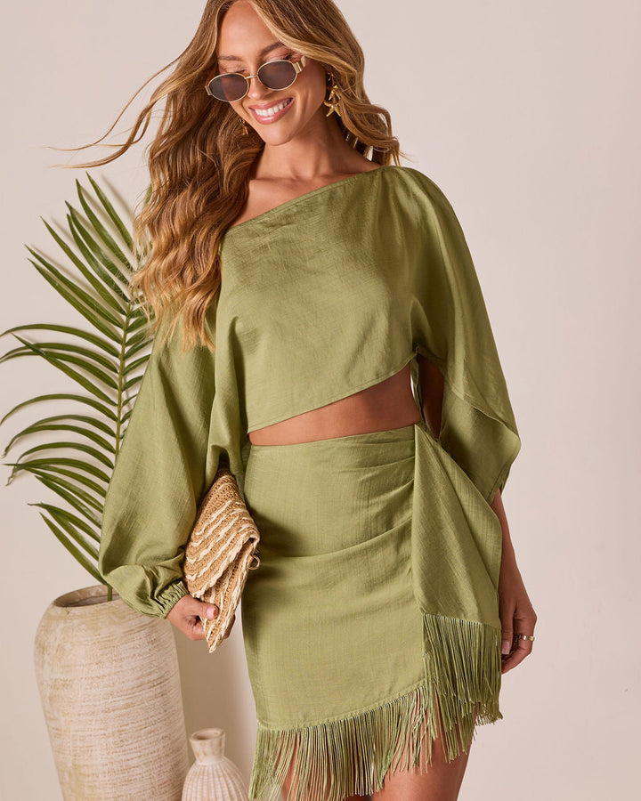 Caelia Wrap Fringe Mini Skirt