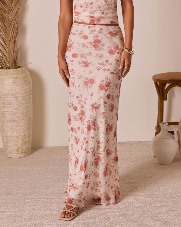 Romance Rewritten Floral Maxi Skirt Cream Floral