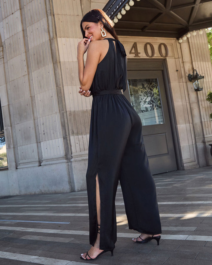 Sweet Spell Halter Waist Tie Jumpsuit