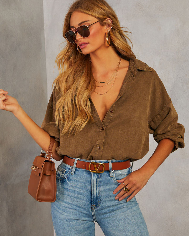 On The Clock Button Down Bodysuit Brown
