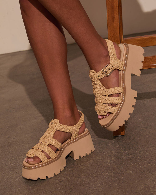 Amina Crochet Chunky Platform Sandals Light Natural
