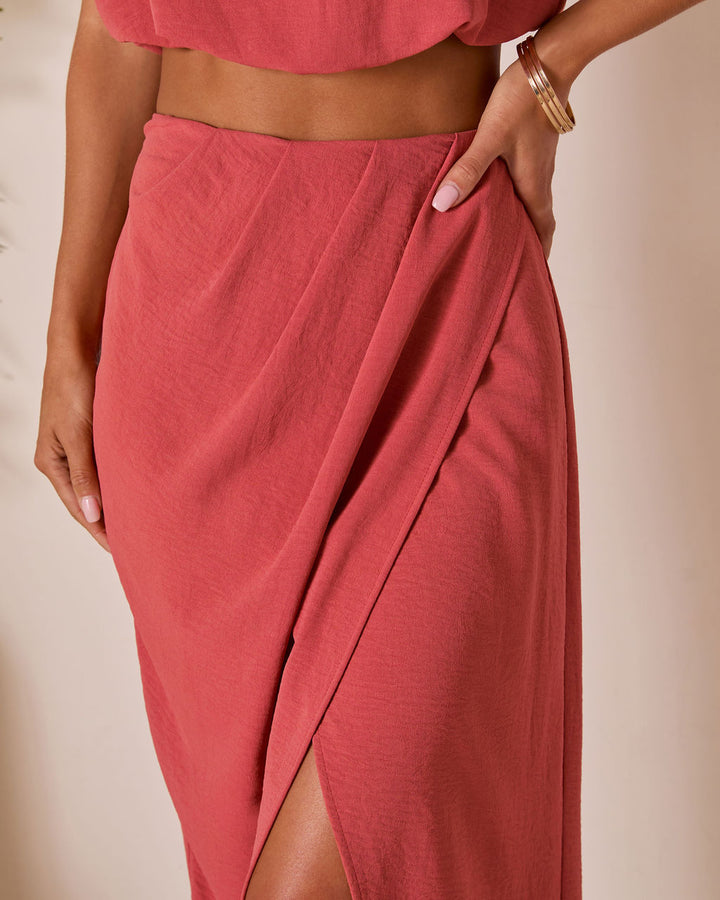 Moonrise Surplice Hem Midi Skirt