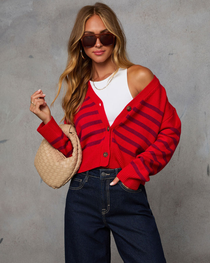Upper Class Striped Cardigan Red Multi