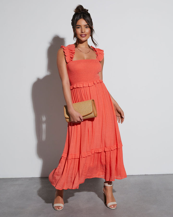 Feminine Frills Smocked Maxi Dress Orange