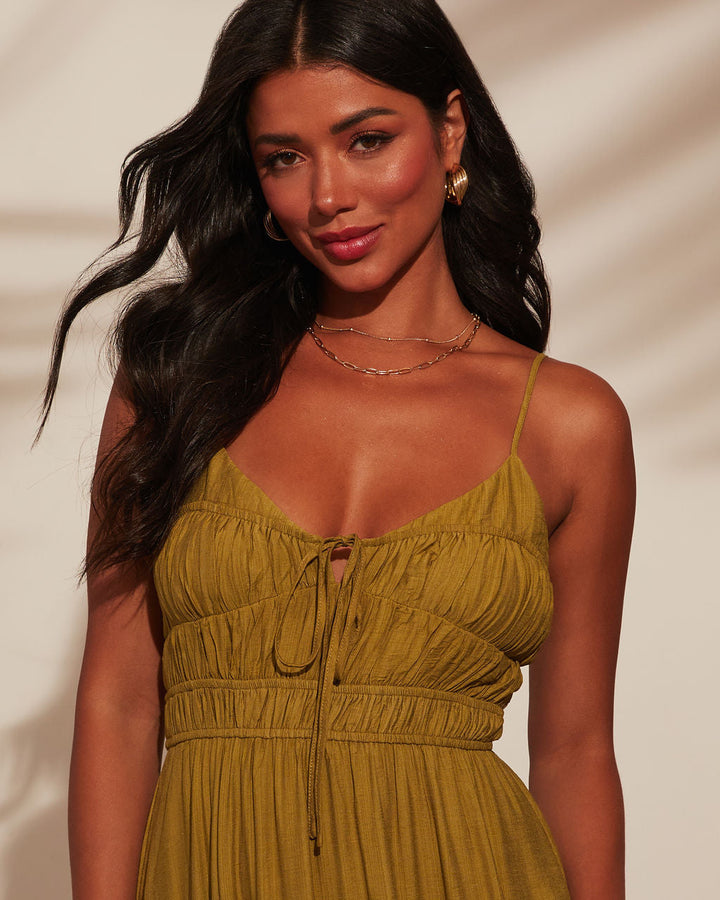 Riviera Romance Ruched Tiered Midi Dress