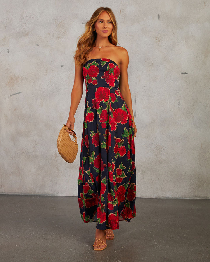 Getaway Garden Strapless Floral Print Maxi Dress