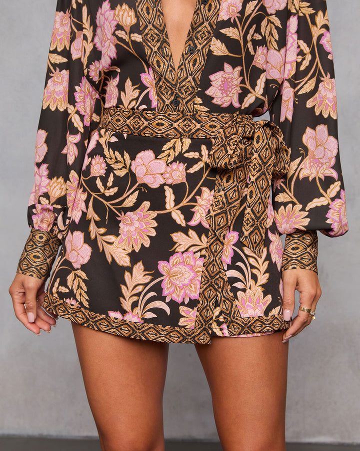 Ivy Embrace Floral Wrap Mini Skort Brown Floral