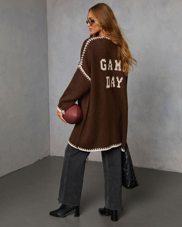 Game Day Tailgate Knit Cardigan Brown O S