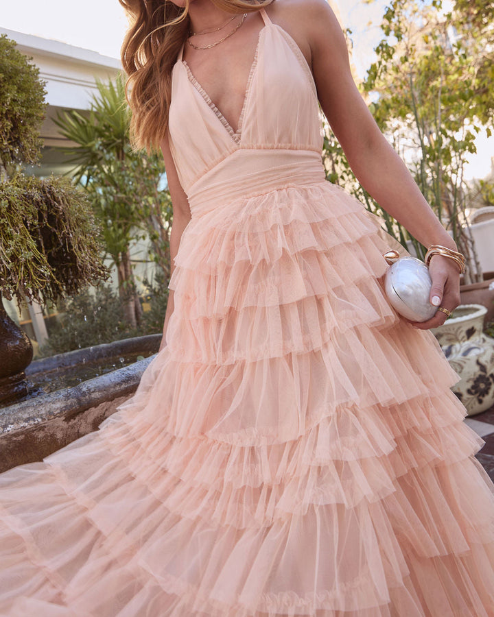 Love Filled Tiered Tulle Maxi Dress Peach