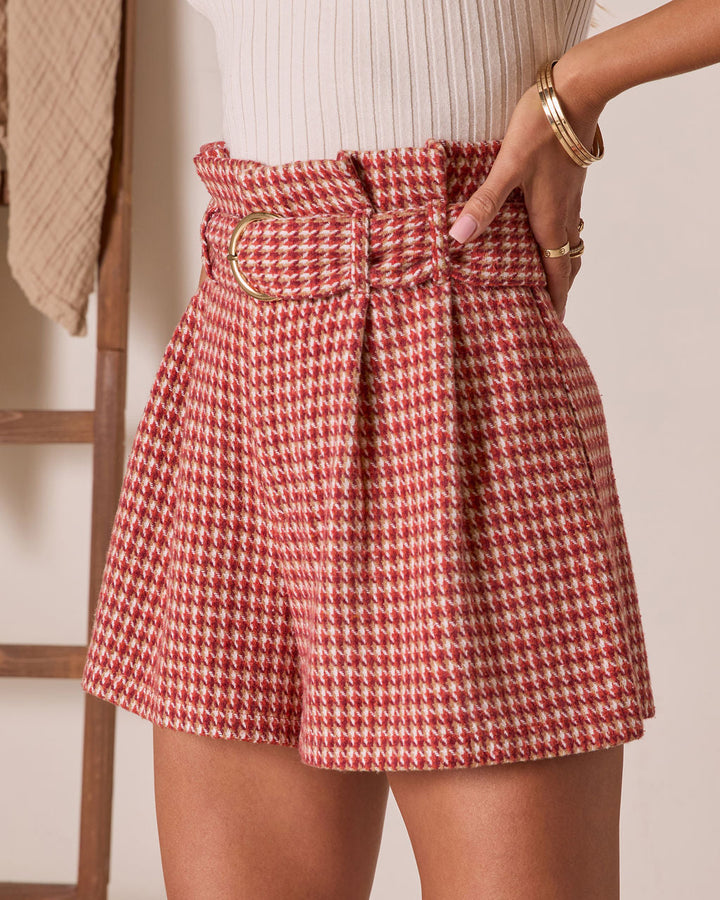 For The Record Houndstooth Belted Shorts