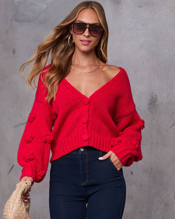 Sonja Knit Floral Detail Cardigan Red