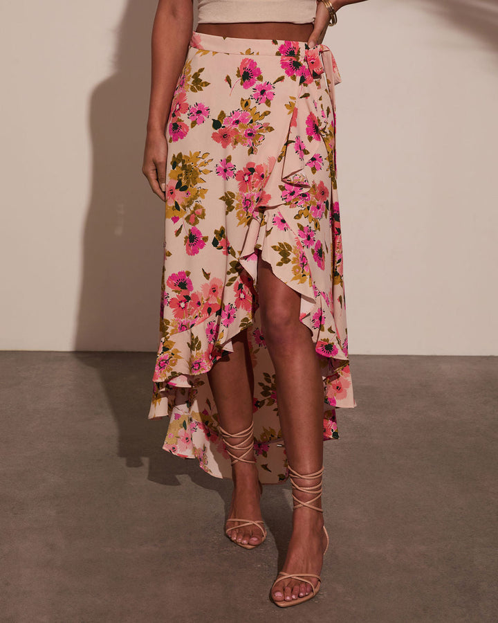 Kemie Floral Wrap Midi Skirt Pink Multi