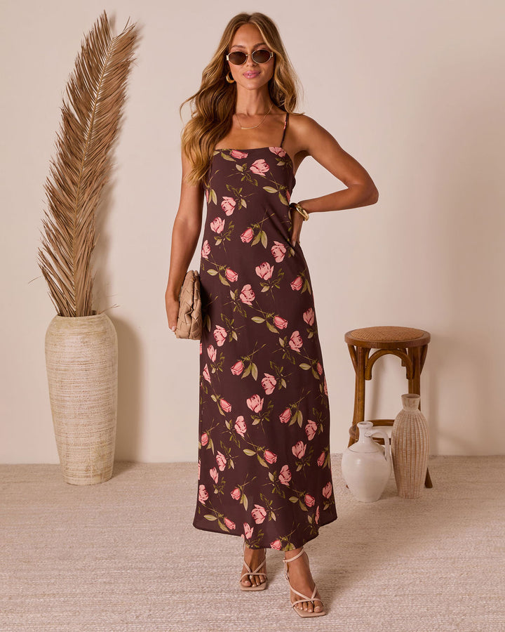 Picking Petals Satin Floral Maxi Dress