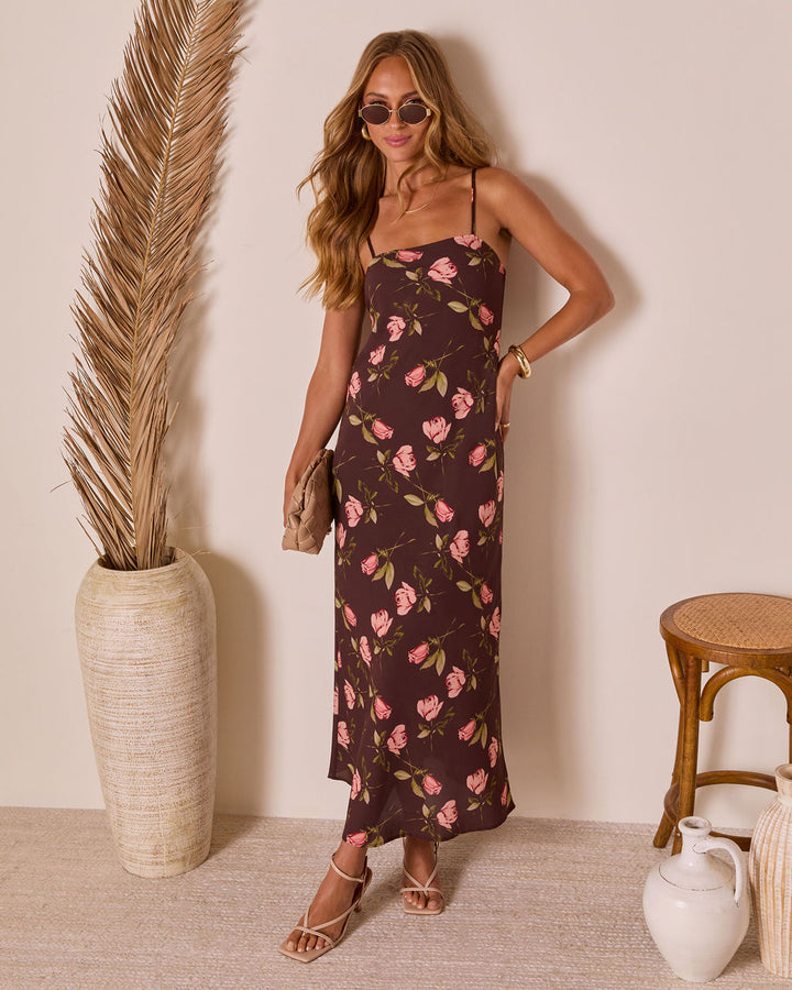 Picking Petals Satin Floral Maxi Dress