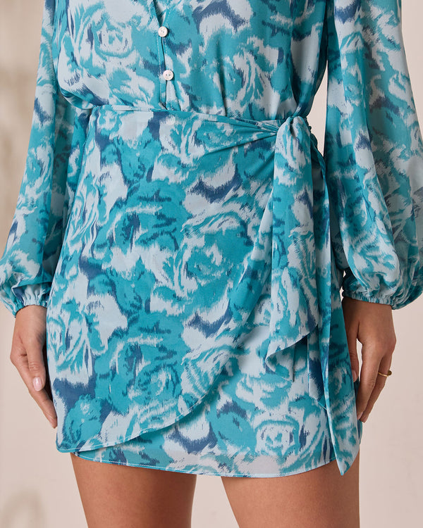 Sangria Sunrise Wrap Mini Skirt Turquoise