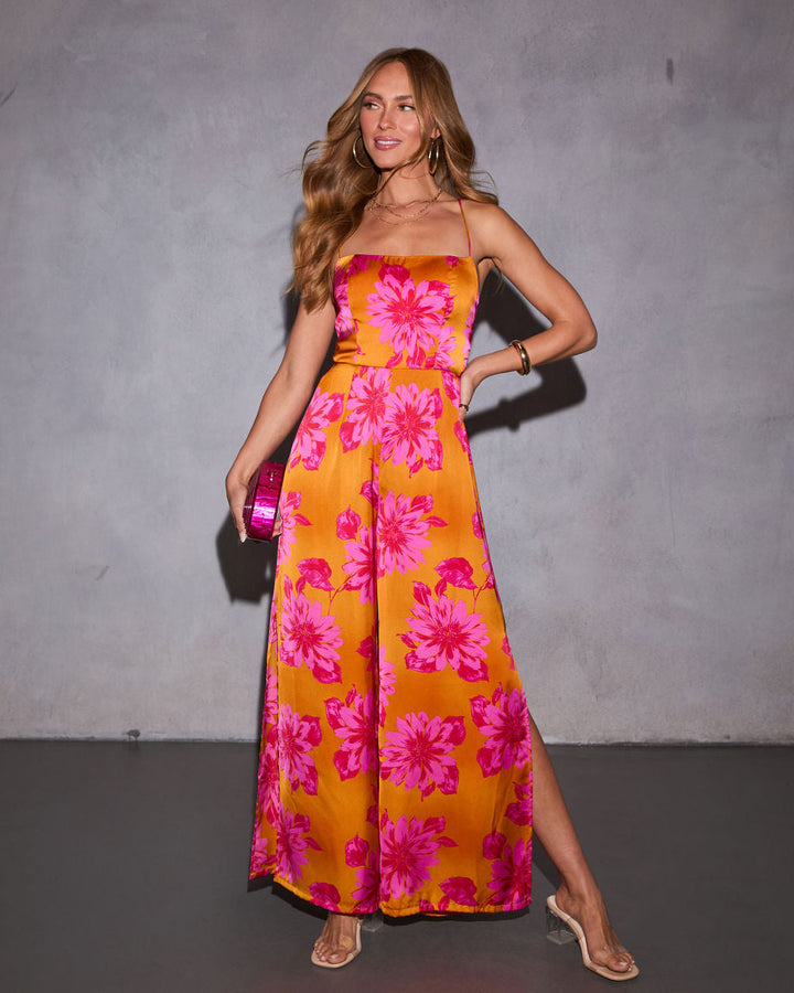 Ever Bloom Satin Floral Jumpsuit