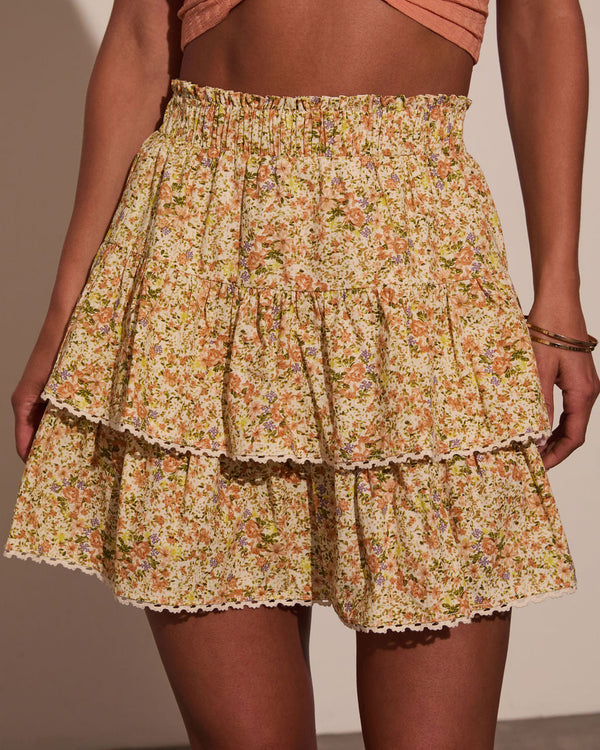 Rosalia Tiered Floral Mini Skirt Orange Multi