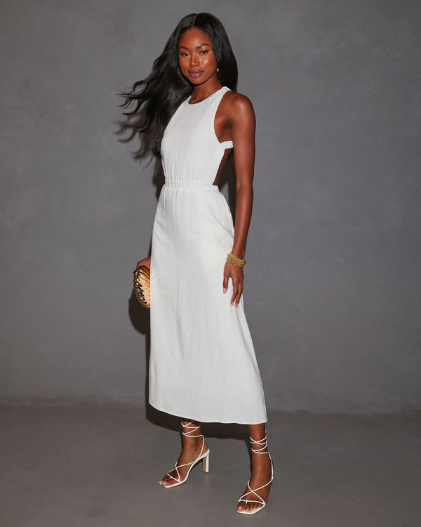 Alma Criss-Cross Open Back Linen Midi Dress White