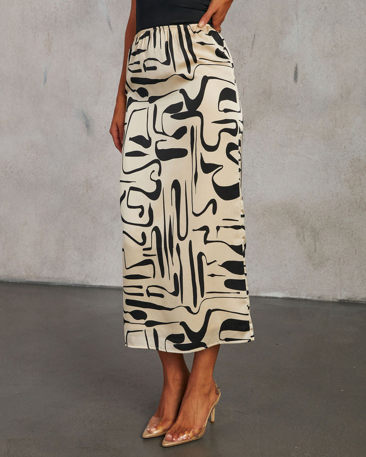 Romantic Match Printed Midi Skirt Black Cream