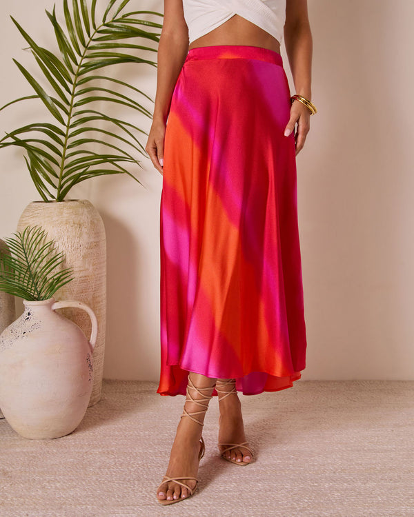 Citrus Moon Abstract Midi Skirt Pink