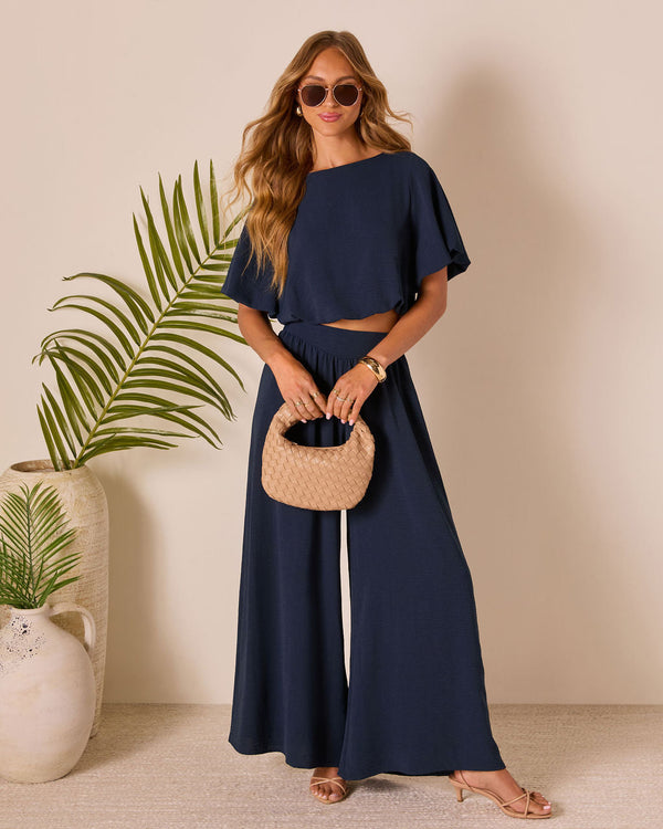 Island Sway Pleated Blouse Navy