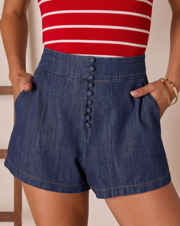 Kadina Buttoned Denim Shorts Dark Wash