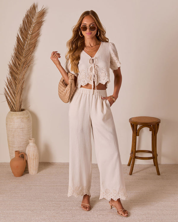Summer on the Range Eyelet Hem Pants Natural