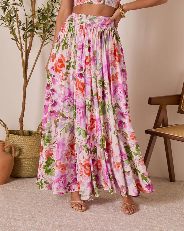 Moonpetal Floral Pleated Maxi Skirt Violet Multi