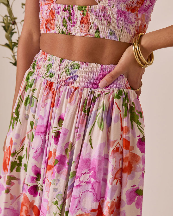 Moonpetal Floral Pleated Maxi Skirt