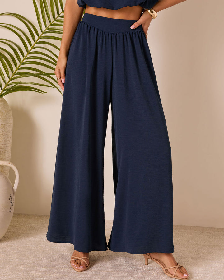 Island Sway Pleated Wide Leg Pants Navy