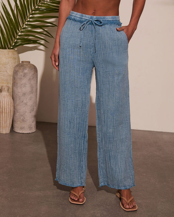 Francie Pleated Chambray Pants Blue