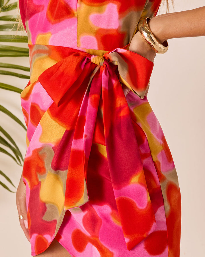 Tropic Kiss One Shoulder Wrap Mini Dress