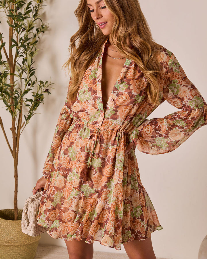 Allenah Drawstring Mini Dress Salmon Multi