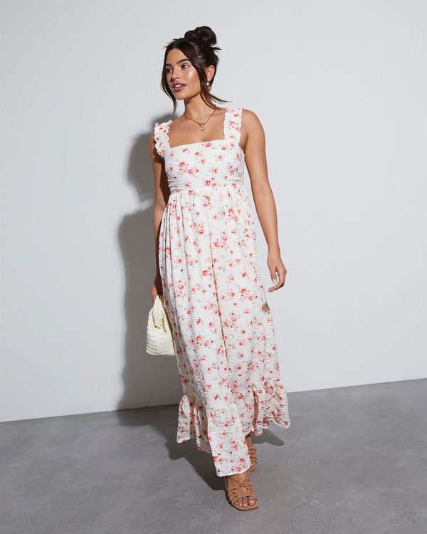 Cottagecore Floral Maxi Dress Red Floral