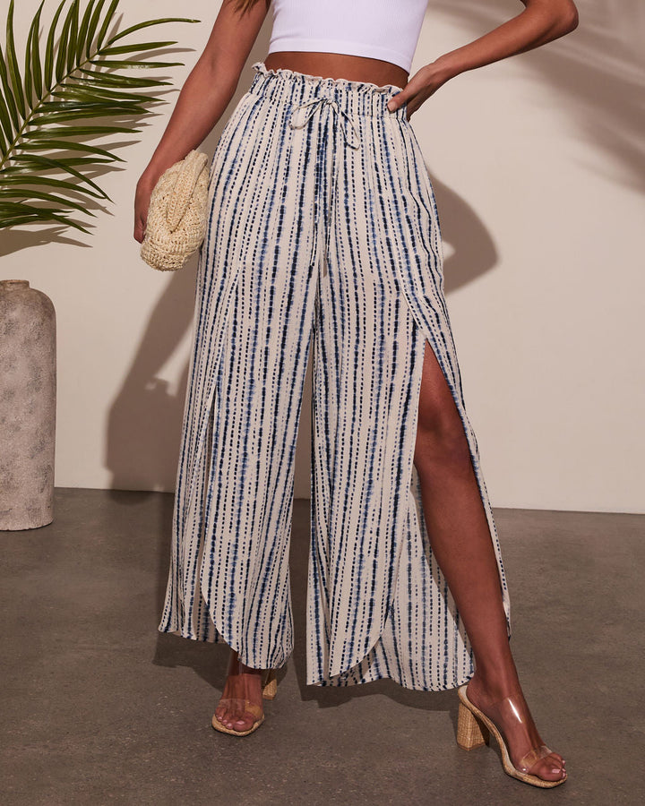 Jessey Abstract Side Slit Pants Blue White