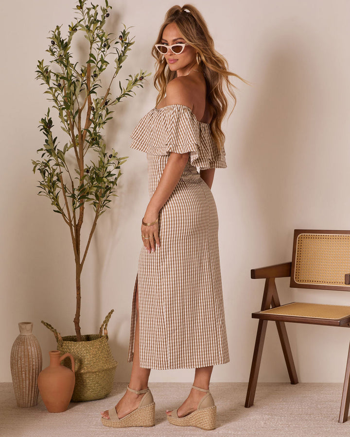 Timeless Beauty Ruffle Off The Shoulder Maxi Dress