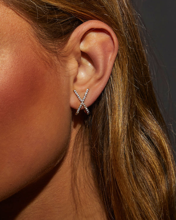 Pave Criss Cross Studs Gold O S